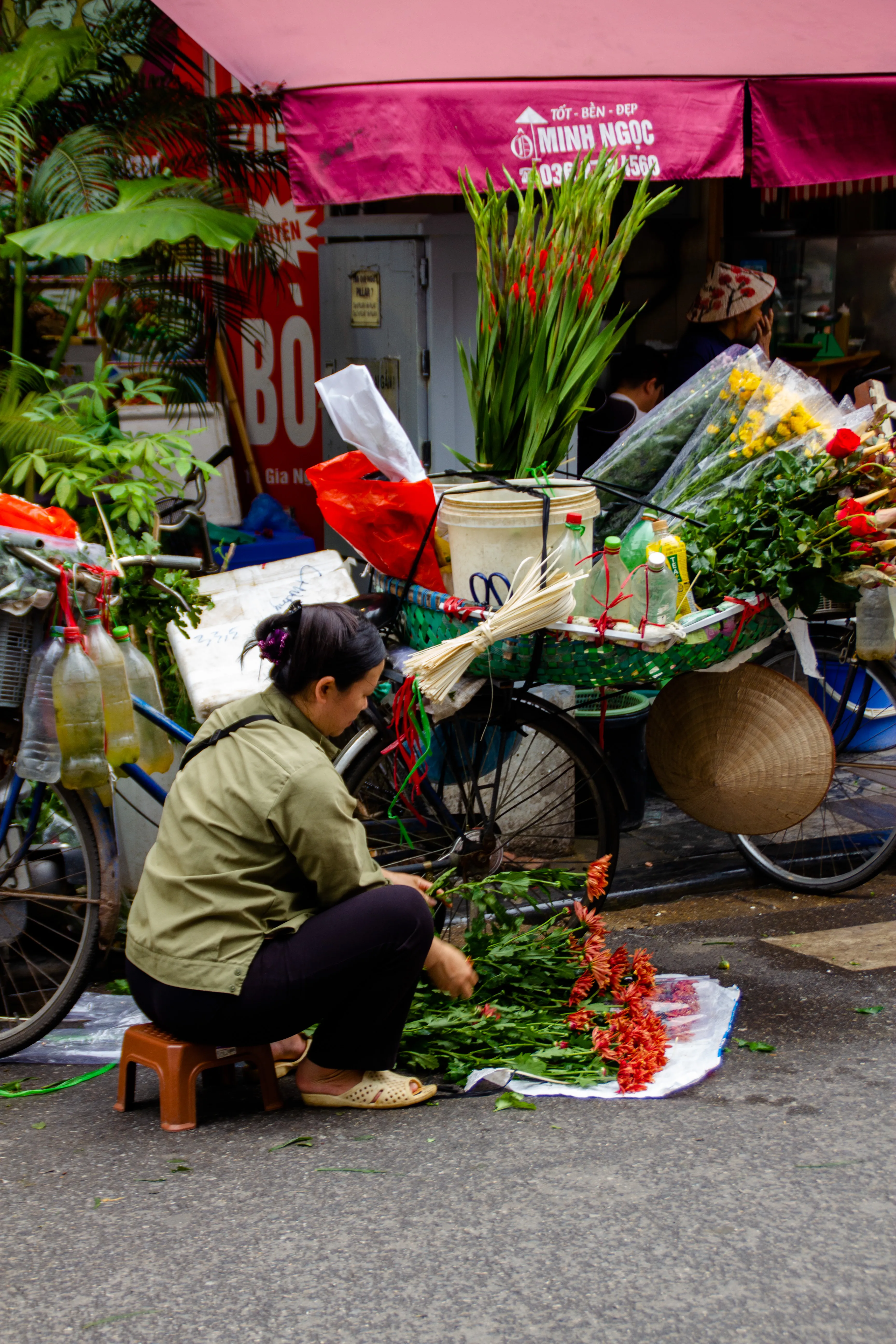 Getting flowers ready for the day.